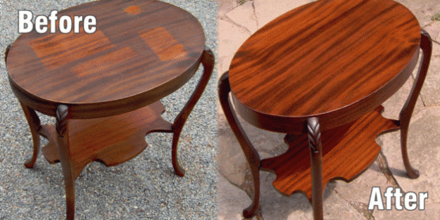 Furniture restoration process in action